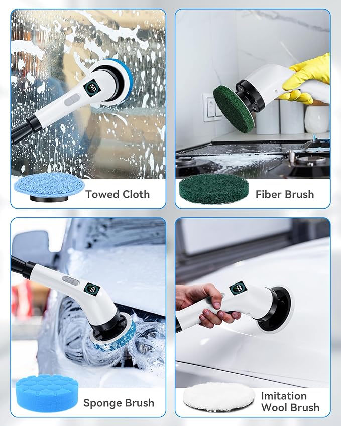 Electric Spin Scrubber Cleaning Brush, Coldless Power Shower Cleaning Brush with Long Handle for Bathroom Tub Tlie Floor