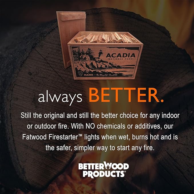 Better Wood Products Limited Edition Protect The Parks Series All Natural Fatwood Fire Starter Sticks, 13 Pound Wooden Crate, Acadia Box