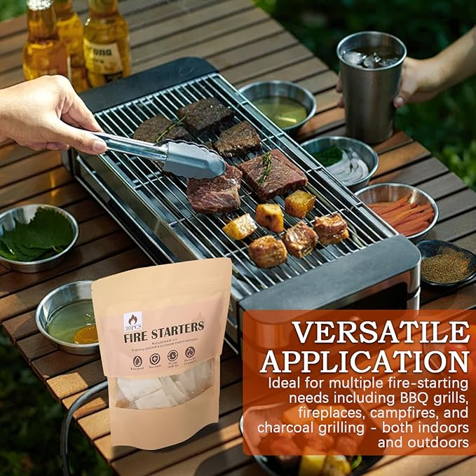 (30 Pcs/Bag) Quick Instant Fire Starter, Waterproof All-Purpose Indoor & Outdoor Firestarter,for Charcoal,Fireplace, Campfire, Wood Stove Odorless,BBQ and Non-Toxic
