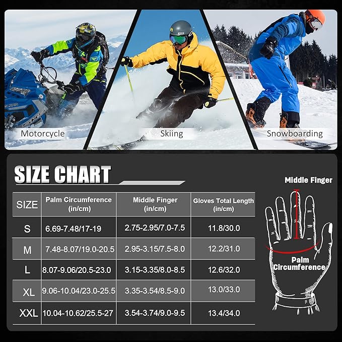 MCTi Waterproof Mens Ski Gloves Winter Warm 3M Thinsulate Snowboard Snowmobile Cold Weather Gloves