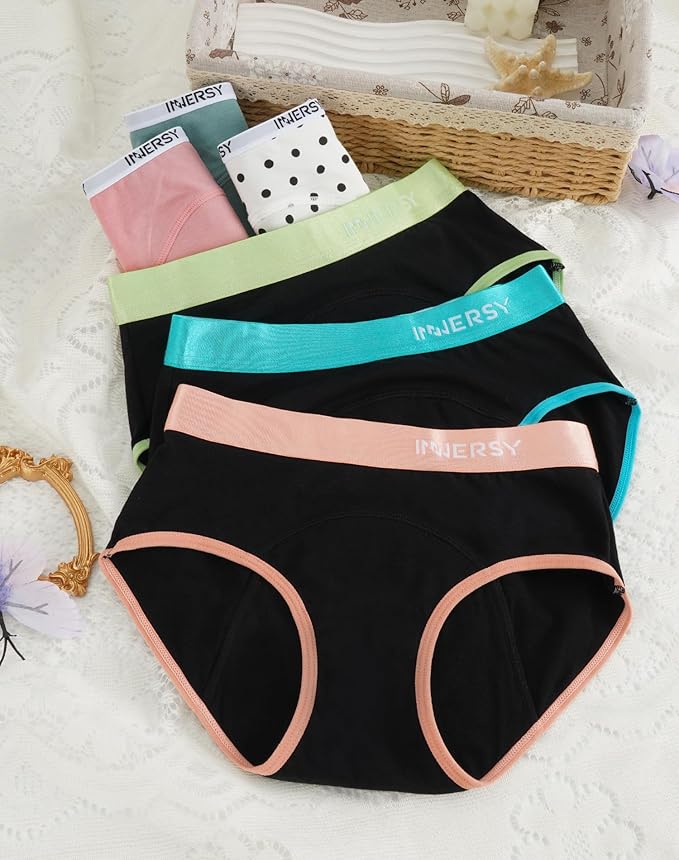 INNERSY Period Underwear for Teens Girls Cotton Leak-Proof Menstrual Panties 3-Pack