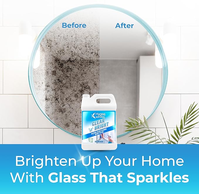 Hygea Natural Clear 'n' Bright - Glass Cleaner Spray - Streak-Free & Ammonia-Free Window Cleaning - Eyeglass, Window & Mirrors Cleaning Supplies - Safe & Fast with Natural Ingredients (1 Gallon)