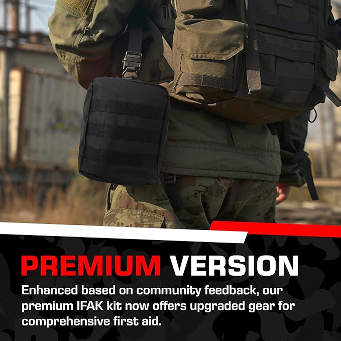 MediTac Premium IFAK Kit - Feat. Trauma Pak, Vented Chest Seal, Israeli Bandage - Red