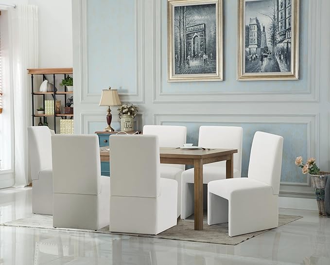 Upholstered Dining Chairs Set of 4 Modern Kitchen & Dining Room Chairs Linen Fabric Dining Chairs with Wooden Frame, White