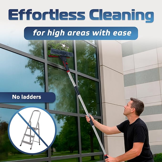 DSV Standard Professional Window Squeegee for Window Cleaning, 2 in 1 Rotatable Window Cleaning Squeegee Kit with Extension Pole, 62” Window Cleaning Tool for Indoor/Outdoor High Windows, Home, Car