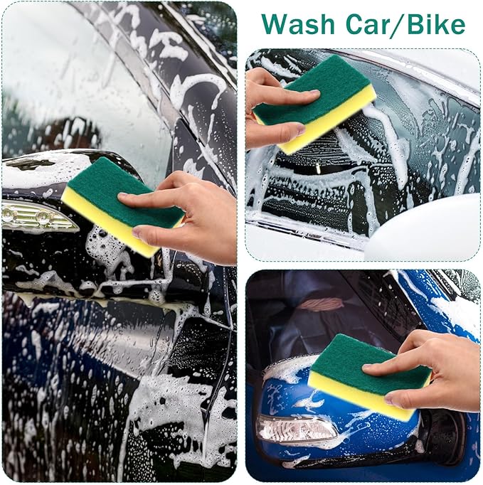 30 Pack Individually Wrapped Sponges, Dishwashing Bulk Sponge, No Scrub Sponges for Dishes Household Kitchen Apartment Cleaning, Car Bike Washing(Green