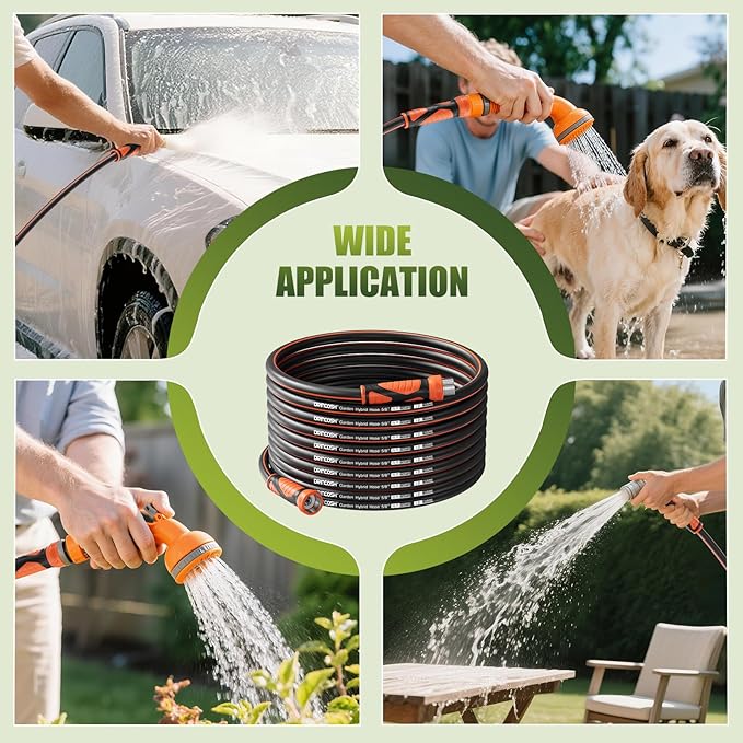 75FT Garden Hose Heavy Duty x 5/8", Lightweight Flexible Water Hose with Nickel-plated Fittings, Kink-Free, Leak-Proof, Easy Storage for Yard Lawn Care Male to Female