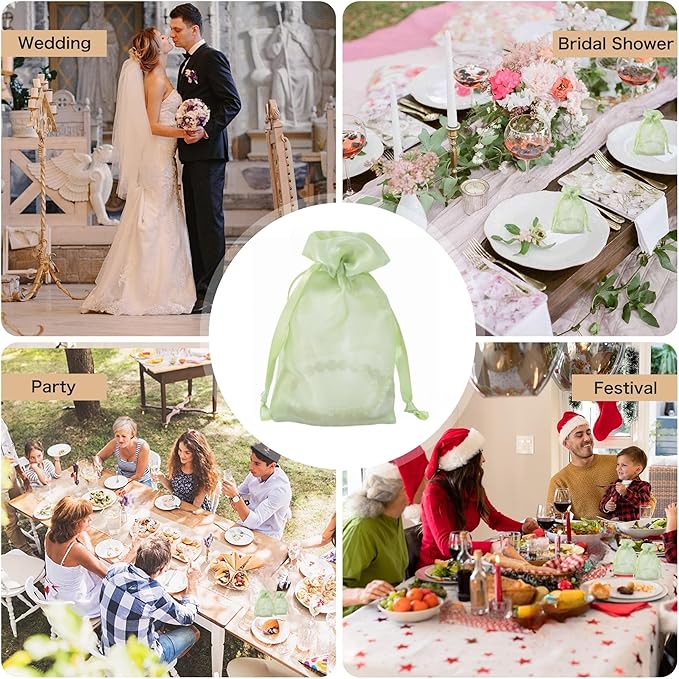 20 Pcs Light Green Small Organza Bags 4X6 inch for Wedding Favors with Drawstring, Mini Mesh Gift Bags Jewelry Pouch for Candy Bridal Shower Party Favor Baby Shower Christmas