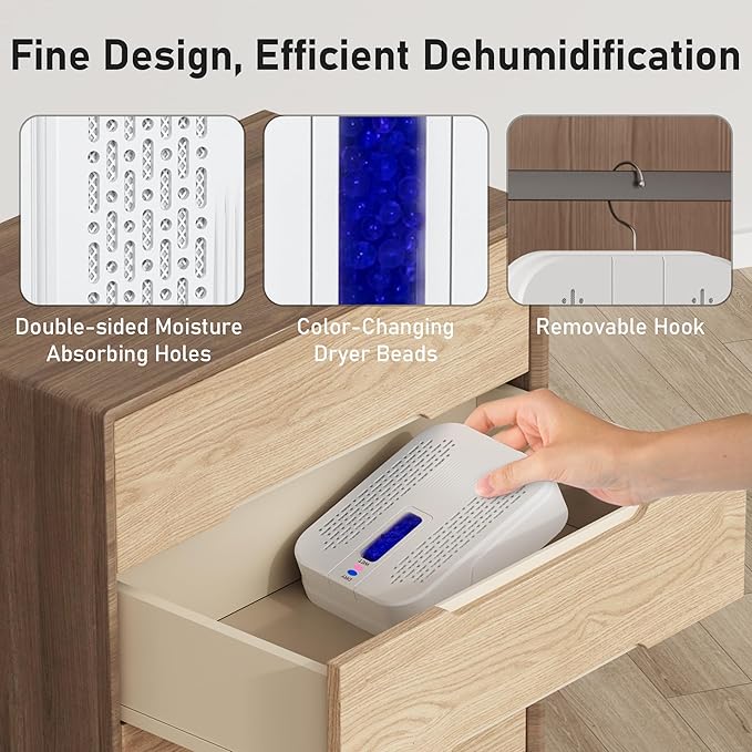 Rechargeable Small Dehumidifier, Pack of 2, Portable Mini Dehumidifier for Bathroom, Highly Efficient Dehumidification, Energy Saving, Suitable for Closet, Cars, Wardrobes