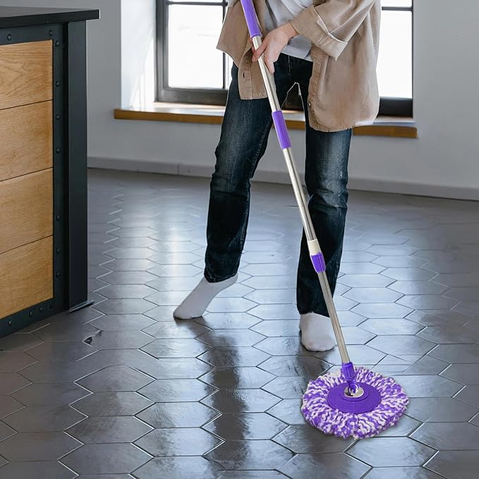 Spin Mop Replacement Handle, 47.6-inch 360 Degrees Rotating Telescopic Replacement Mop Stick with Robust Reinforced Plastic Disc for Spin Mop Bucket Cleaning System (Plastic Disc,Purple)