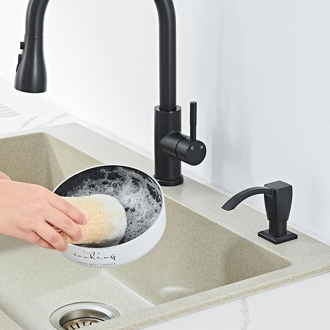 Ultimate Unicorn Kitchen Sink Soap Dispenser, Built in Soap Dispenser for Kitchen Sink, Under Sink Soap Dispenser Matte Black, ABS Plastic, with 13 Ounce Soap Bottle, U-SD001B