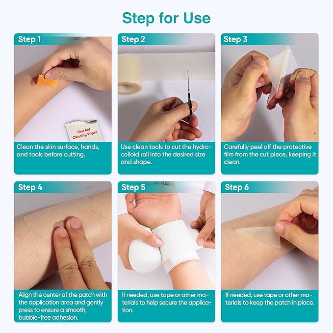Derm Tape Hydrocolloid Roll - Acne & Pimple Patch Tape, Flexible Bandages Roll for Wound Care and Skin Protection, Cut-to-Size Hydrocolloid Tape for Daily Use (2in x 16ft)
