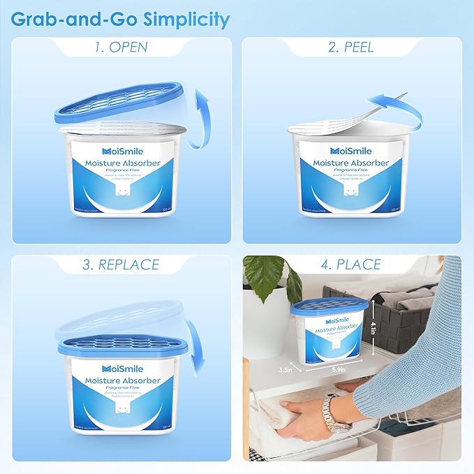 Moisture Absorbers 12 Pack, Fragrance-Free Closet Dehumidifier for Bathroom, Car & Basement, 10.5 oz Refillable Humidity Absorber Boxes