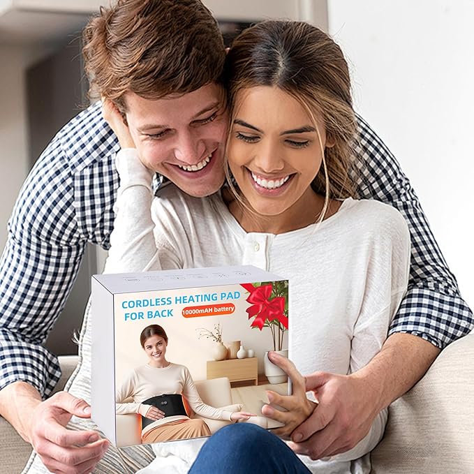 Cordless Heating Pad with Massager for Back Pain Relief, 10000mAh Quiet Lower Back Massager with 3 Heat 3 Vibration, Portable Heated Massage Pad Birthday Gifts for Dad Mom, Grey