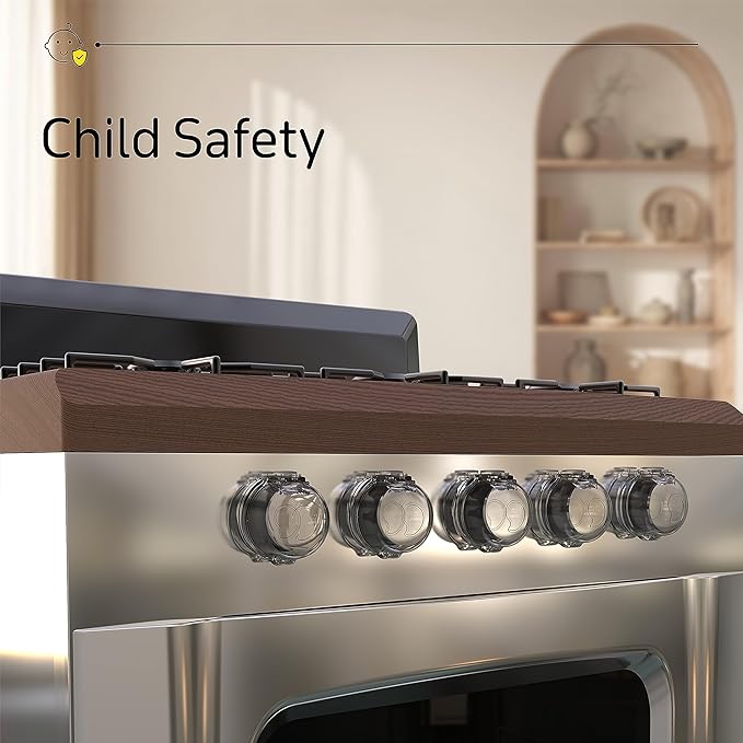 Gas Stove Knob Covers for Child Safety - 5 Pack Durable and Heat Resistant Oven Knob Covers for Baby Proofing Electric or Gas Stoves - Easy Install Clear View Stove Safety Knob Covers - Highcraft