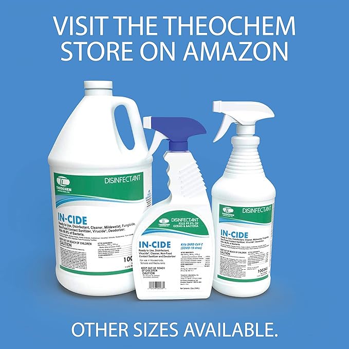 In-Cide Disinfectant Spray EPA Registered Kills 99.9% of Germs Norovirus MRSA – Multi Surface Cleaner for Homes Schools Hospitals Fresh Scent 32 oz 2 Pack
