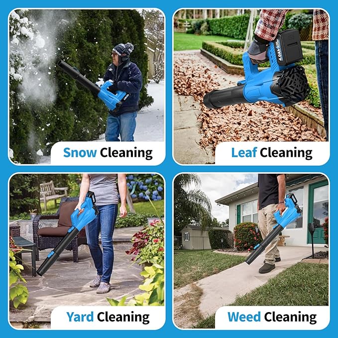 Leaf Blower Cordless, 21V Powerful Leaf Blower with 2 x 4.0Ah Battery & Fast Charger, Lightweight Electric Leaf Blowers for Lawn Care, Yard, Patio Cleaning, Blowing Leaves & Dust (Blue)