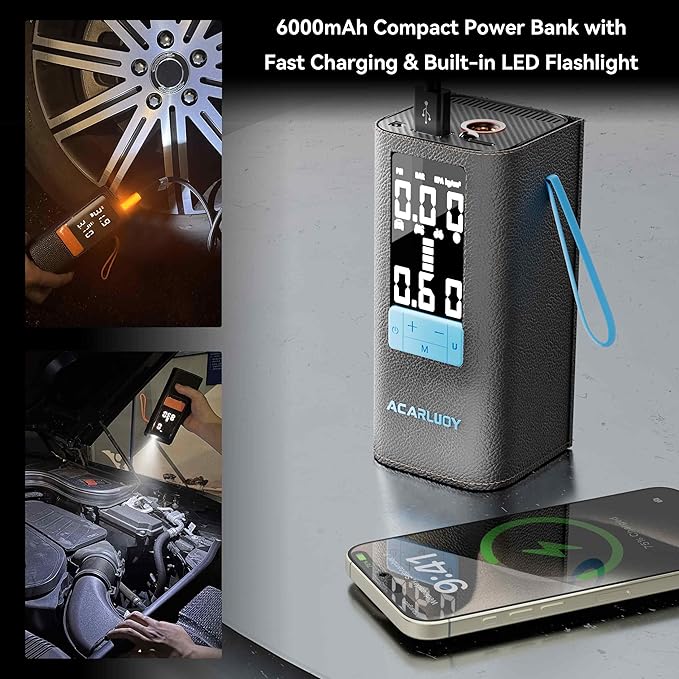 Tire Inflator Portable Air Compressor - 3X Faster Inflation, 6000mAh Battery, Fit for BMW 6 Series (2018-2025) - Cordless Air Pump for Inflatables & Car Tires