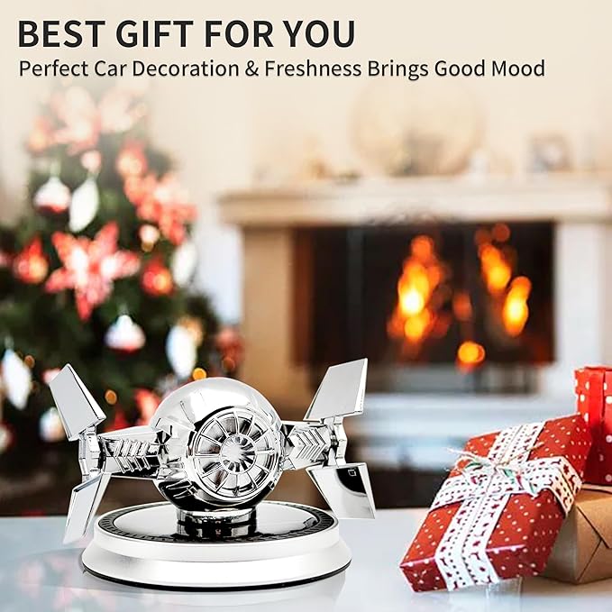 Car Air Freshener, Solar Energy Rotating Aromatherapy Al Alloy Diffuser,Long-Lasting Fragrance,Interior Decoration Accessories Diffuser for Car and Home(Silver)