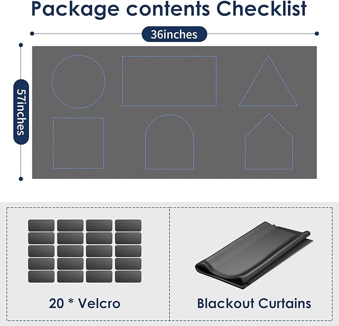 Blackout Curtains for Bedroom, 36" x 57" Temporary Blackout Shades for Windows, Portable Black Out Blinds Screen with 20 Loop & Hook, 100% Black Out Window Cover Film for Baby Nursery Travel RV - Grey