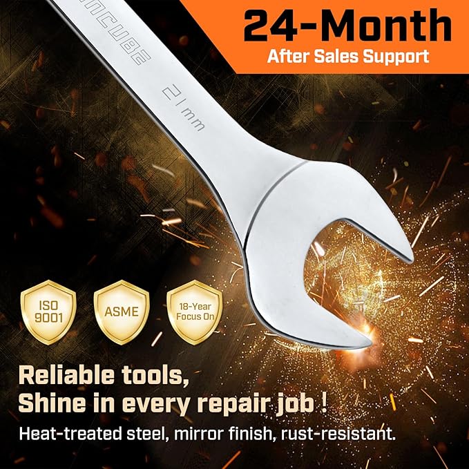 16-Piece Super-Thin Double Open End Wrench Set: 3mm Extra-Slim Profile for Tight Spaces – Complete SAE & Metric Sizes – Full Range Tool Kit for Car Repair, Garage & Home