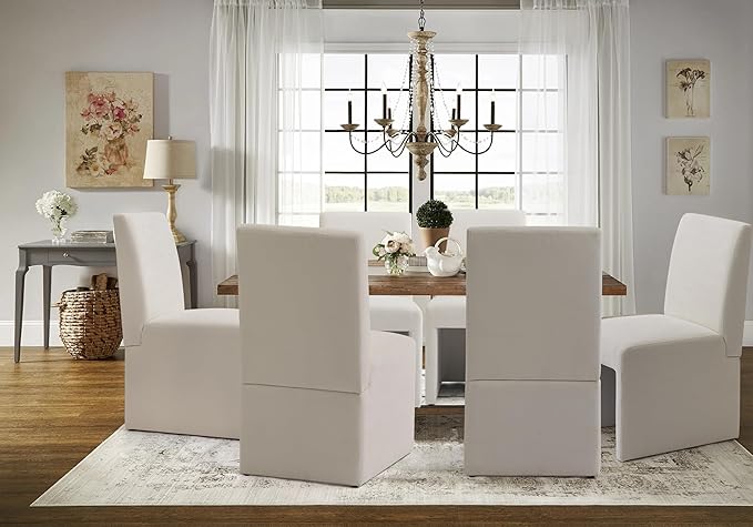 Upholstered Dining Chairs Set of 2 Modern Kitchen & Dining Room Chairs Linen Fabric Dining Chairs with Wooden Frame, White