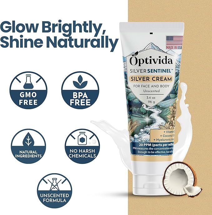 Optivida Nano Silver Skin Healing Cream - Skin Healing Ointment. Hydrating & Healing Topical Solution for Burns, Wounds, Scar, and Acne, Moisturizer Healing Cream