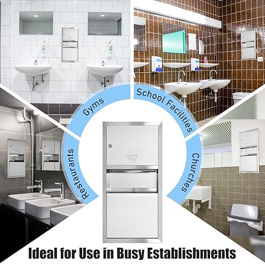 LEIFIDE Classic Stainless Steel Recessed Paper Towel Dispenser with 2 Gallon Waste Can Receptacle Wall-Mounted 28" Height, 14" Width for Bathroom Commercial Restrooms