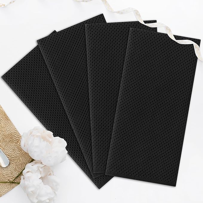 Kitinjoy 100% Cotton Waffle Weave Kitchen Towels, 4-Pack Super Soft and Absorbent Dish Towel for Drying Dishes, Kitchen Hand Towels, 20 in x 28 in, Black