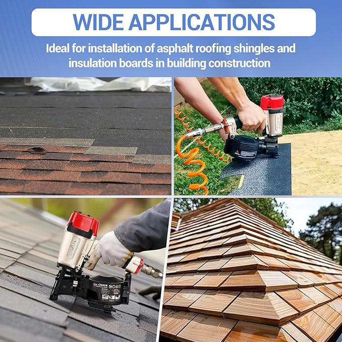meite CN45R Roofing Nailer 15 Degree Professional Heavy Duty Pneumatic Coil Roofing Nail Gun, Tool-free Depth Dial & Dual Firing Modes for Asphalt Shingles Fencing, Accepts 7/8" to 1-3/4" Coil Nails