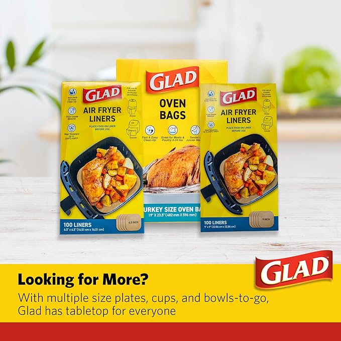 Glad Turkey Size Oven Bags for Meats & Poultry 8-24 lbs – BPA-Free* for Tender, Juicy Roasts with Fast & Easy Clean-Up, Turkey Cooking Bags, Roasting Bags, 19" x 23.5" - 2 Count
