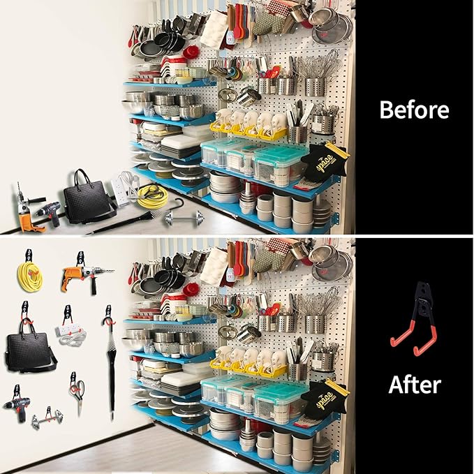 16 Pack Steel Wall Mount Garage Storage Hooks with Anti-Slip Coating, Heavy Duty, Hooks, for Hanging Bike, Ladder, Garden Tools