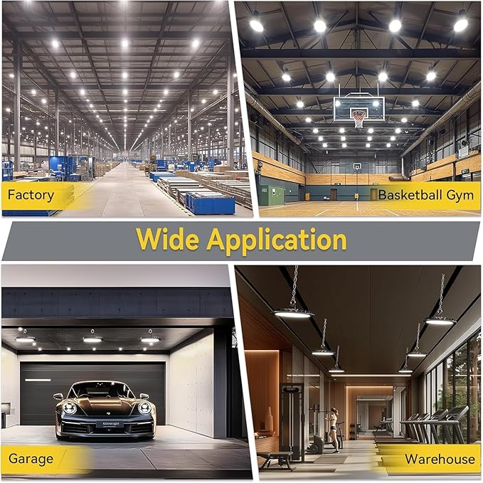 hunhun 4 Pack ETL 155W UFO LED High Bay Light, 22500lm, Daylight 5000K, US Plug,110-277V, IP65 Waterproof Commercial LED Shop Lights for Workshop Factory Barn Warehouse, Garage ETL Listed