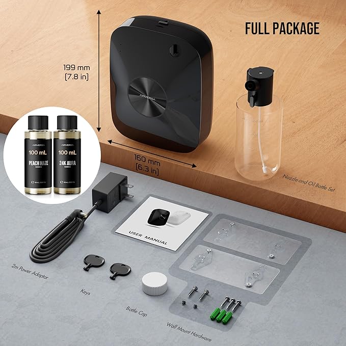 Airversa Smart Waterless Essential Oil Diffuser, 400mL Capacity with 200mL Fragrance Scent Oils, Up to 2000 sq ft Aromatherapy Scent Air Machine for Large Room and Commercial Use, ANA Black Kit