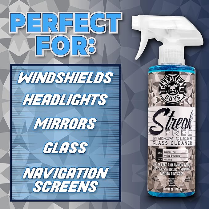 Chemical Guys CLD30016 Streak Free Glass & Window Cleaner (Works on Glass, Windows, Mirrors, Navigation Screens & More; Car, Truck, SUV and Home Use), Ammonia Free & Safe on Tinted Windows, 16 fl oz