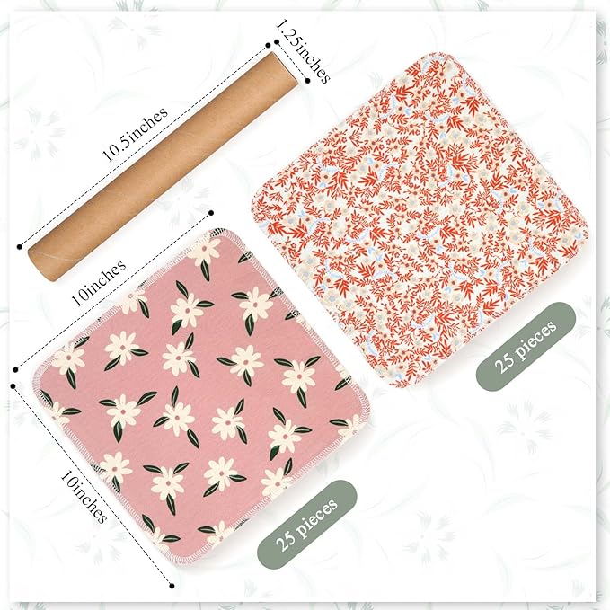 Redbaker 50 Pcs Reusable Paper Towels Paperless Reusable Cotton Cloths Toilet Absorbent Washable Paper Towels with Roll Kitchen Dishcloth for Kitchen Paperless Dishcloths(Charming)