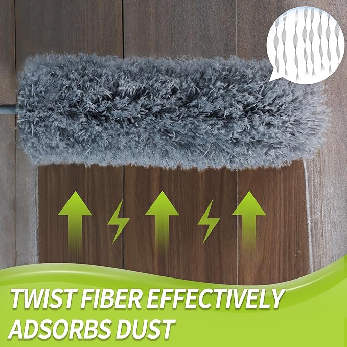 Cobweb Duster with Extension Pole, Spider Web Brush & Ceiling Cleaning Kit, 100" Microfiber Feather Duster Cleaner with Washable Head for Ceiling Fan, Furniture, Home