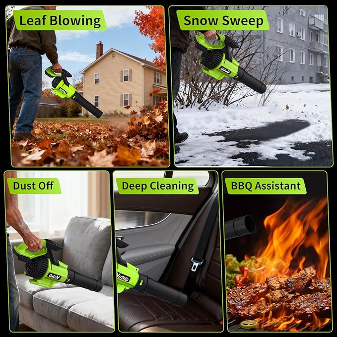 Vinid Leaf Blower Cordless, 21V Powerful Brushless Electric Leaf Cleaner, 630 CFM, with 2×4.0Ah Lightweight Batteries and Charger, 3 Speed Modes, Suitable for Lawn Care, Garden and Patio Cleaning