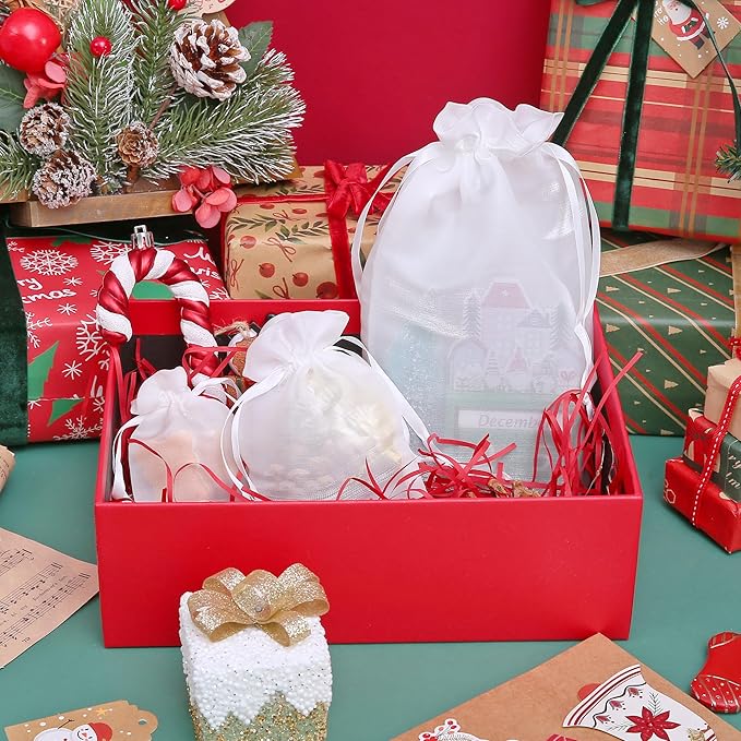 QIANF 20 Pcs White Small Organza Bags 4X6 inch for Wedding Favors with Drawstring, Mini Mesh Gift Bags Jewelry Pouch for Candy Bridal Shower Party Favor Baby Shower Christmas