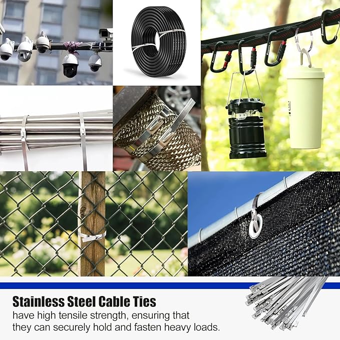 Stainless Steel Cable Tie Tool Kit with 200PCS Self-Locking Metal Wire Ties (7.9" & 11.8") - For Fencing, Cable Bundling, Exhaust Repair, and Structural Reinforcement.