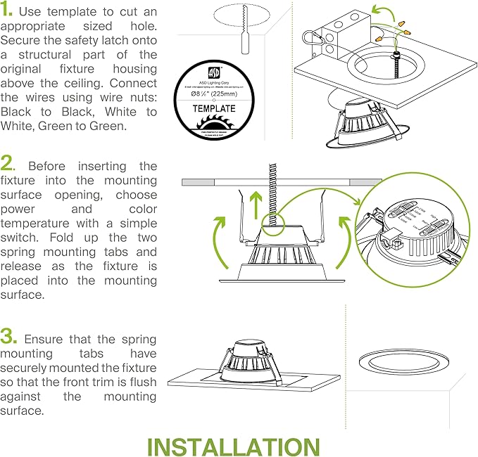 ASD Commercial LED Downlight 9/10 Inch, Power Adjustable Downlights 22/26/30/35/40W, Canless Recessed Lighting 120-277V, 5 CCT 2700K-5000K, Dimmable Ceiling Light Fixture, IC Rated, White, ETL, 4 Pack