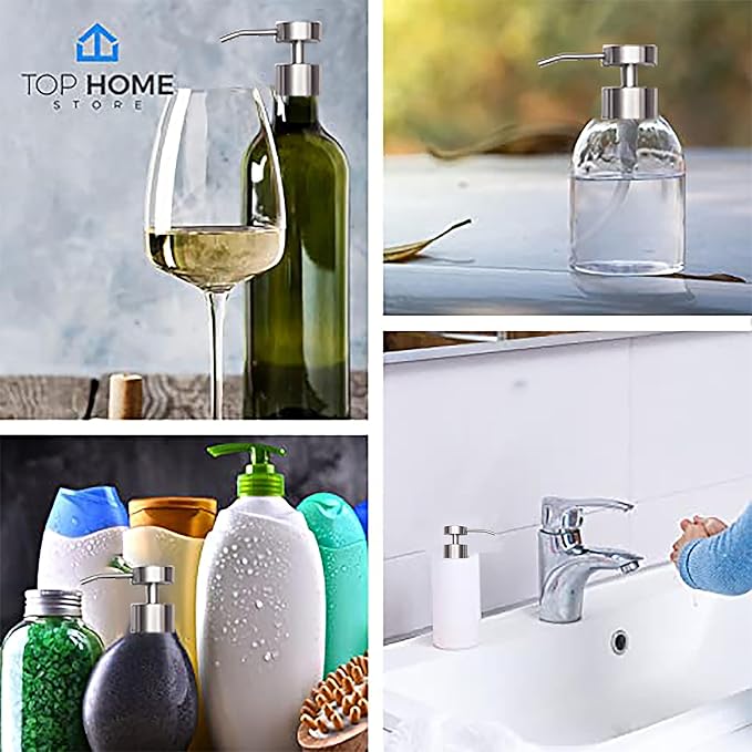 Elegant Flat Top Stainless Steel Soap and Lotion Dispenser Pumps (Brushed Nickel, 2 Pack)