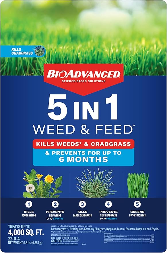 BioAdvanced 5 in 1 Weed and Feed Lawn Fertilizer, Granules, 9.6 lb