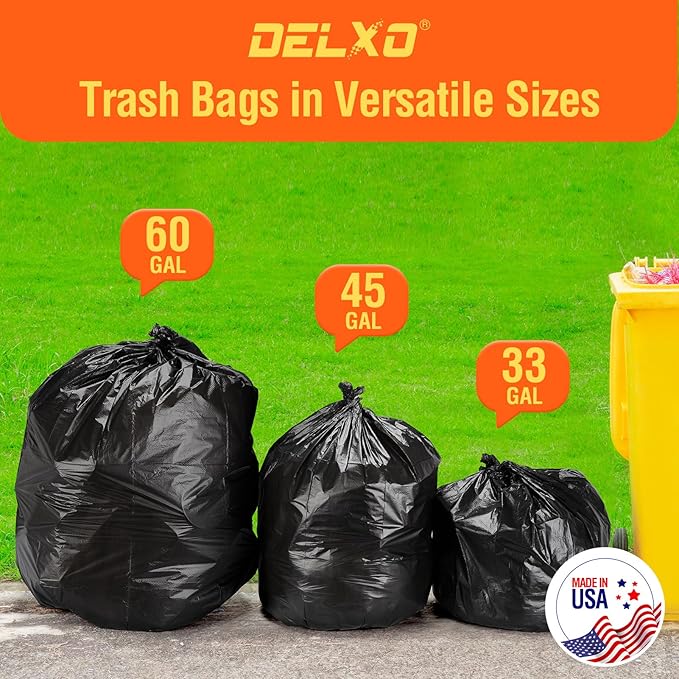 Delxo 33 Gallon Black Trash Bags,0.6 Mil, 752000 Count