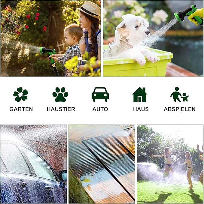50 FT Expandable Garden Hose, Water Hose with 10-Function High-Pressure Spray Nozzle, Heavy Duty Flexible Hose, 3/4" Solid Brass Fitting