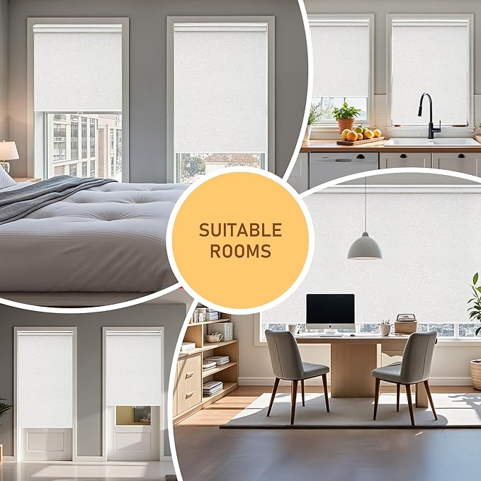 Cordless Roller Shades Blackout Blinds for Windows Room Darkening Rolled Up Shades with Spring System, UV Protection Natural Linen Fabric Window Shades Door Blinds for Home(64" W x 72" H, Linen Cream