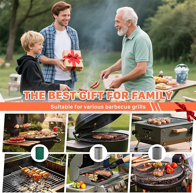 Hillyfe Electric Grill Cleaner for Outdoor,Cordless Rechargeable Grill Brush with 3 Brush Heads, 450RPM,2 Hours of Continuous Operation,LED Light,Grill Scraper,Grilling Gifts for Men,Orange