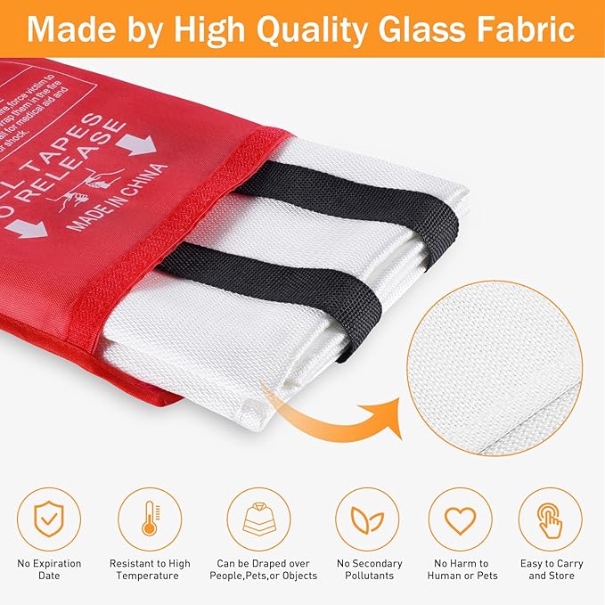 Mondoshop Emergency Fire Blankets for Home Kitchen Emergency Fire Blankets for Camping, Picnic, Fireplace, School, Grill, Car, Office, Warehouse
