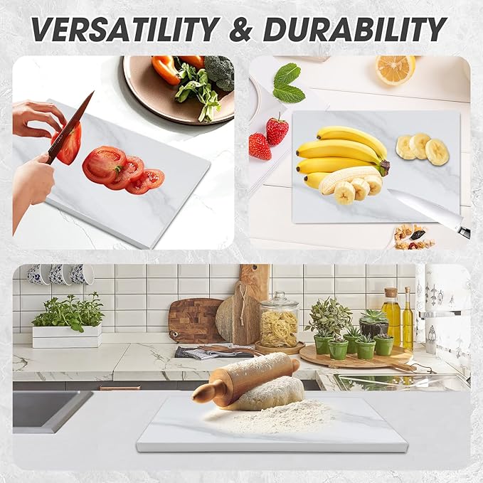 Ceramic Cutting Board for Kitchen 9x5.9 Inch, Marble Pattern Stone & Glass Non-Scratch Board for Cheese, Pastry, Chopping - Dishwasher Safe, Knife-Friendly