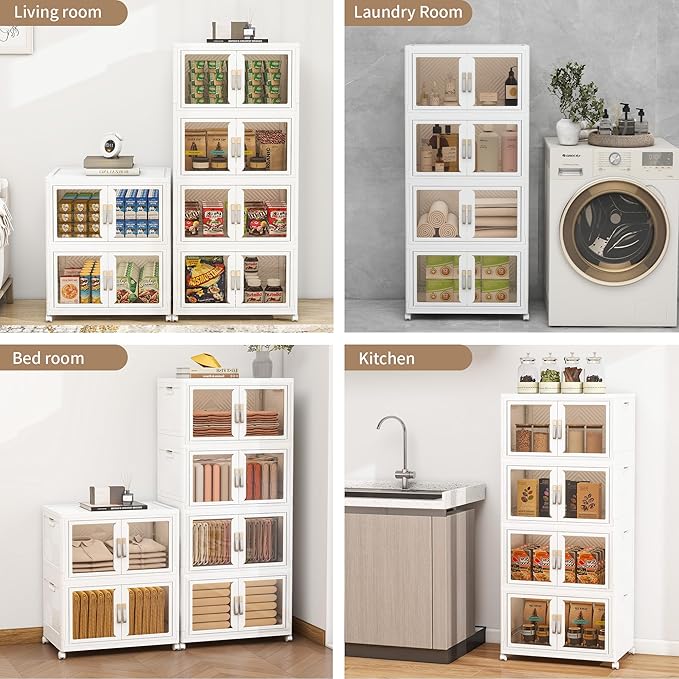 Large Clear Stackable Storage Bins with Lids, Foldable Storage Cabinet for Closet Organizers and Storage, Plastic Storage Box with Wheels 180 QT